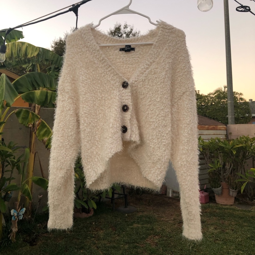 fuzzy button up cardigan sweater